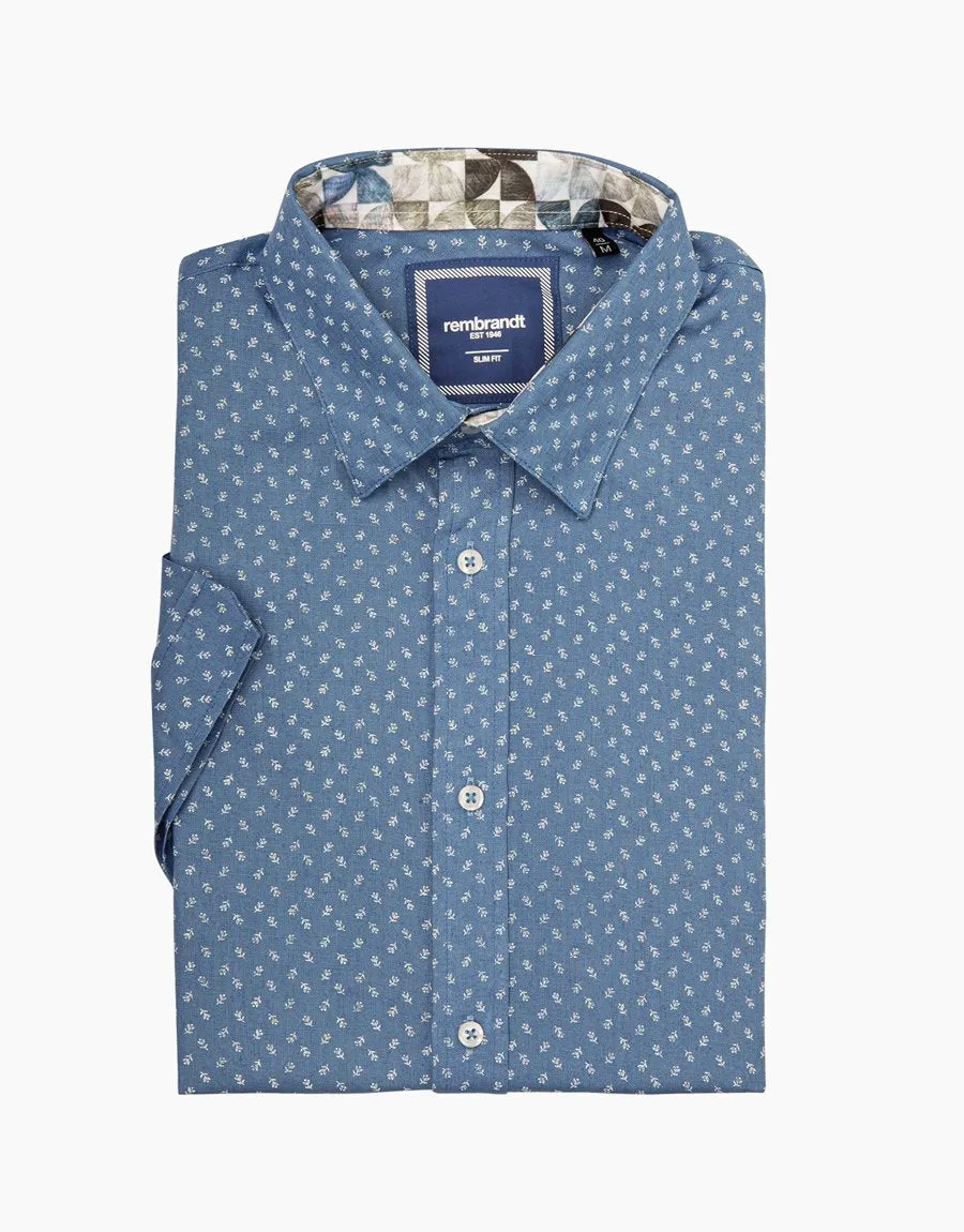 Waihi blue floral short sleeve shirt