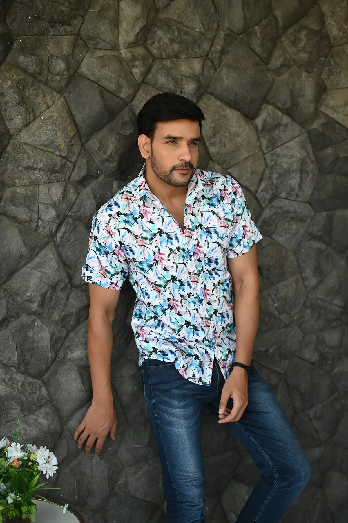 WaterColor print cotton shirt half sleeves | Style Matters