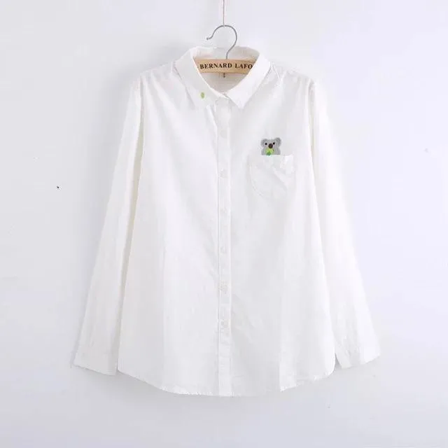 White Koala Embroidered Cotton Shirt